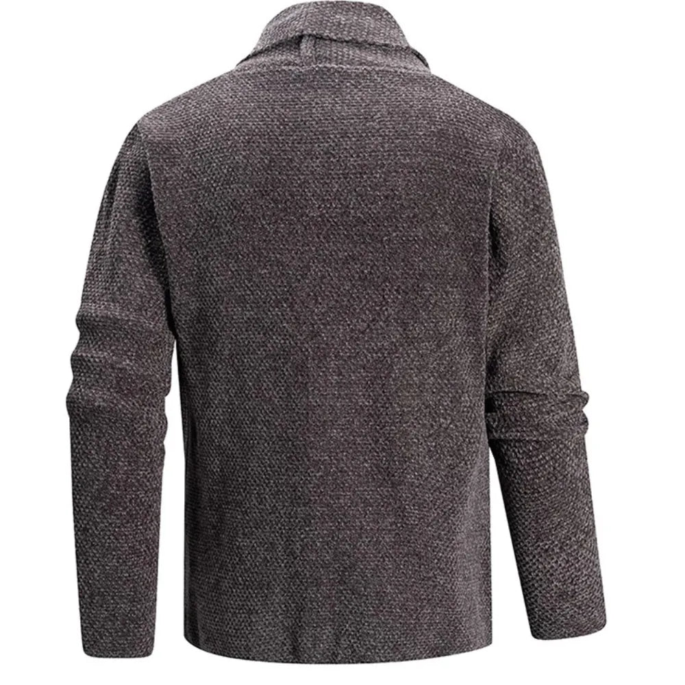 Amee Studio Herren Cardigan Oversize Schalkragen Chunky-Look aus hochwertigem Doppel-Fleece in Grau-Braun Meliert