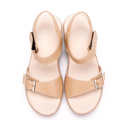 Damen Keilsandalette Verstellbare Klettverschlussriemen in genarbter Optik Beige