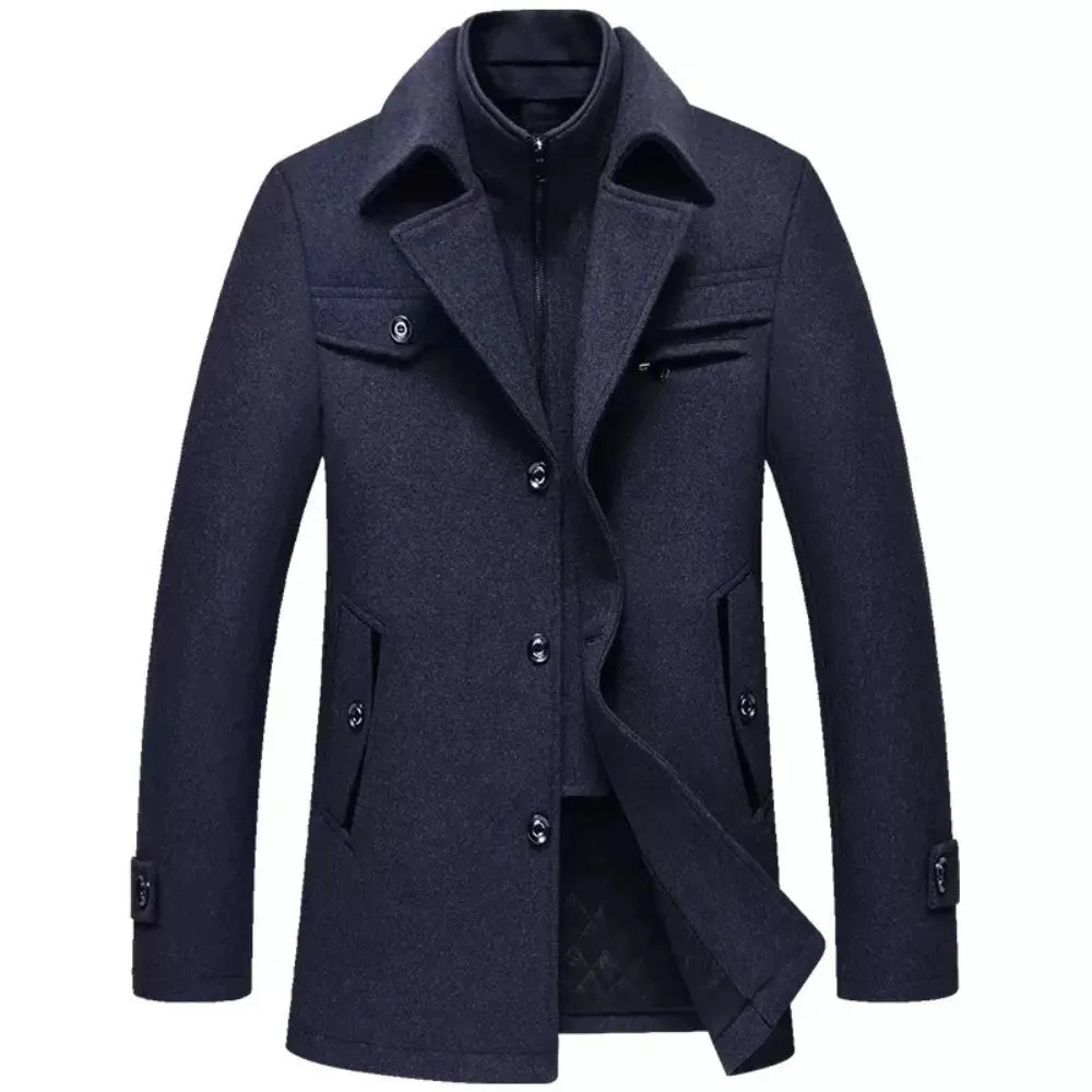 Herren Kurzmantel Zweilagig Revers- & Stehkragen Wind- & Wasserabweisend aus Polyester Anthrazit