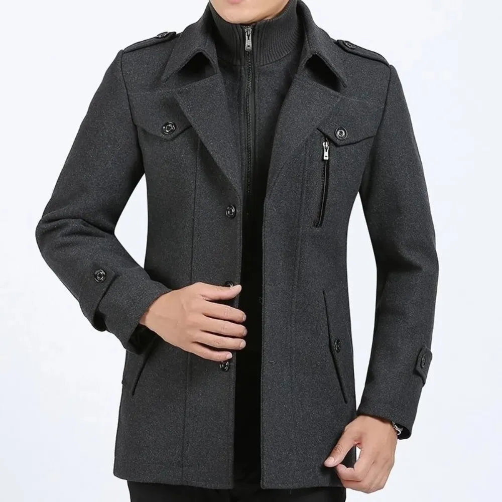 Herren Kurzmantel Zweilagig Revers- & Stehkragen Wind- & Wasserabweisend aus Polyester Anthrazit