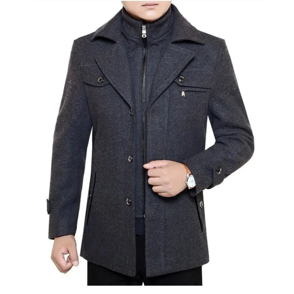 Herren Kurzmantel Zweilagig Revers- & Stehkragen Wind- & Wasserabweisend aus Polyester Anthrazit