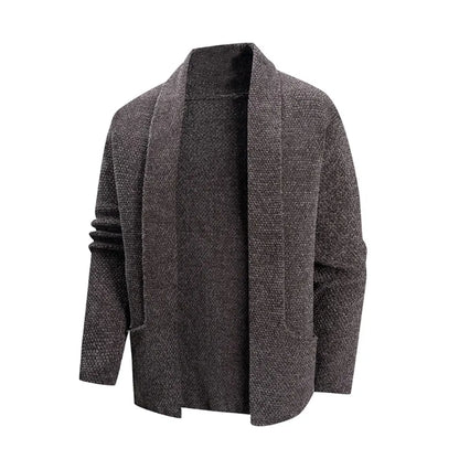 Amee Studio Herren Cardigan Oversize Schalkragen Chunky-Look aus hochwertigem Doppel-Fleece in Grau-Braun Meliert